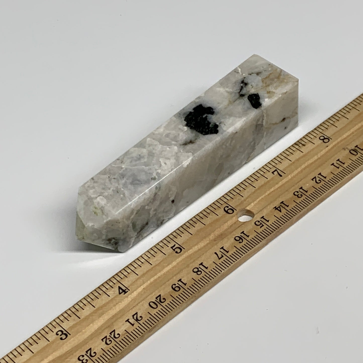 124.8g, 4.1"x1"x1" Rainbow Moonstone Tower Obelisk Point Crystal @India,B29282