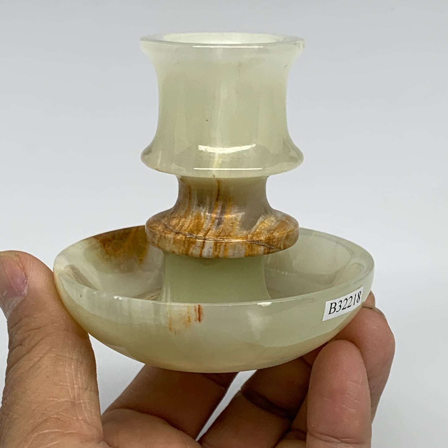 190g, 2.7"x1.4"x2.9", Natural Green Onyx Candle Holder Gemstone Carved, B32218