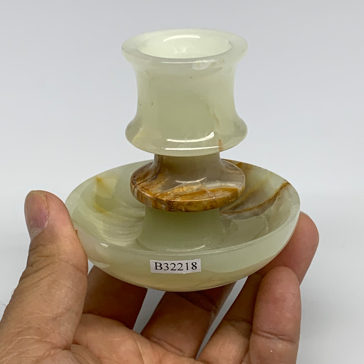 190g, 2.7"x1.4"x2.9", Natural Green Onyx Candle Holder Gemstone Carved, B32218