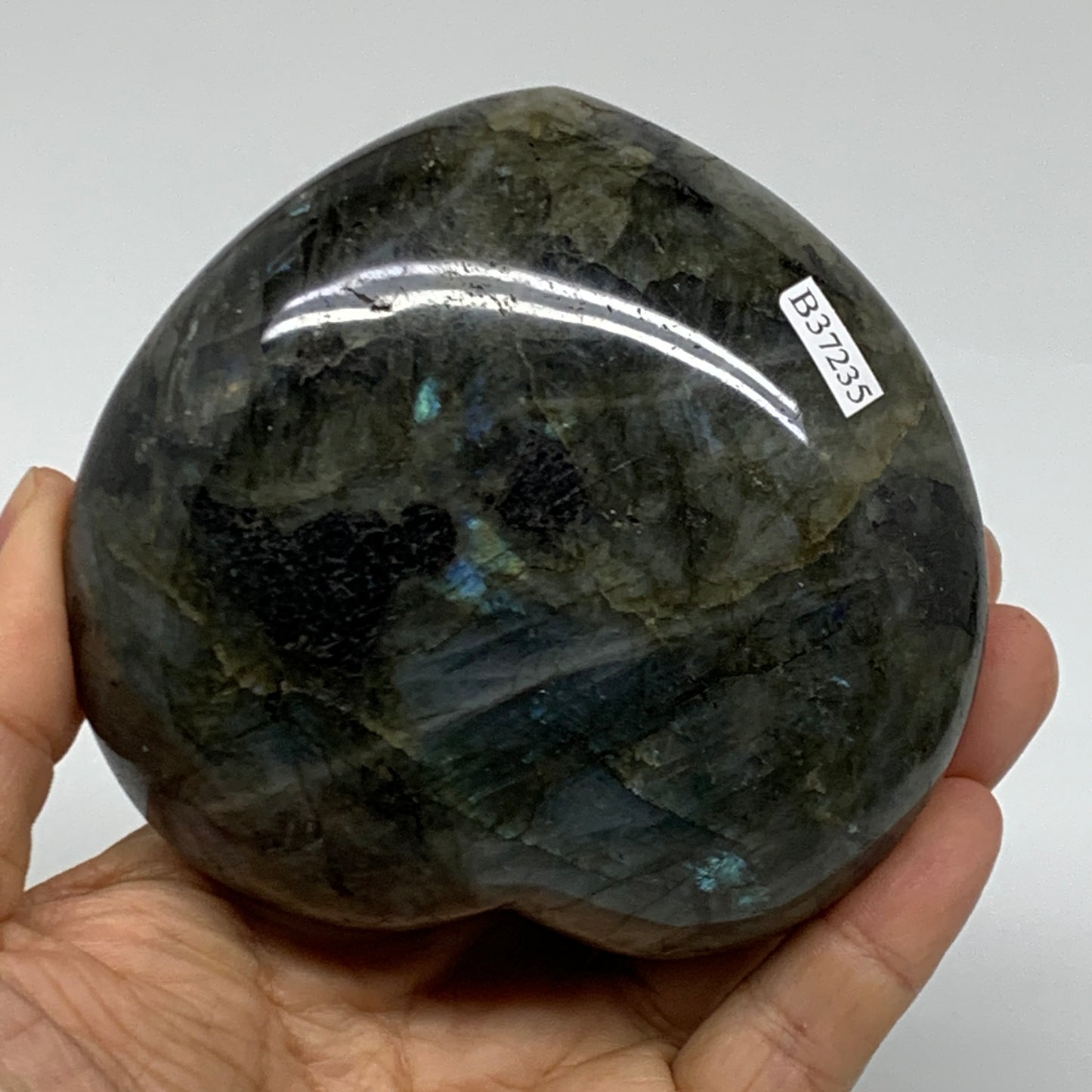 1.17 lbs, 3.5"x3.8"x1.6", Natural Labradorite Heart Polished Crystal, B37235