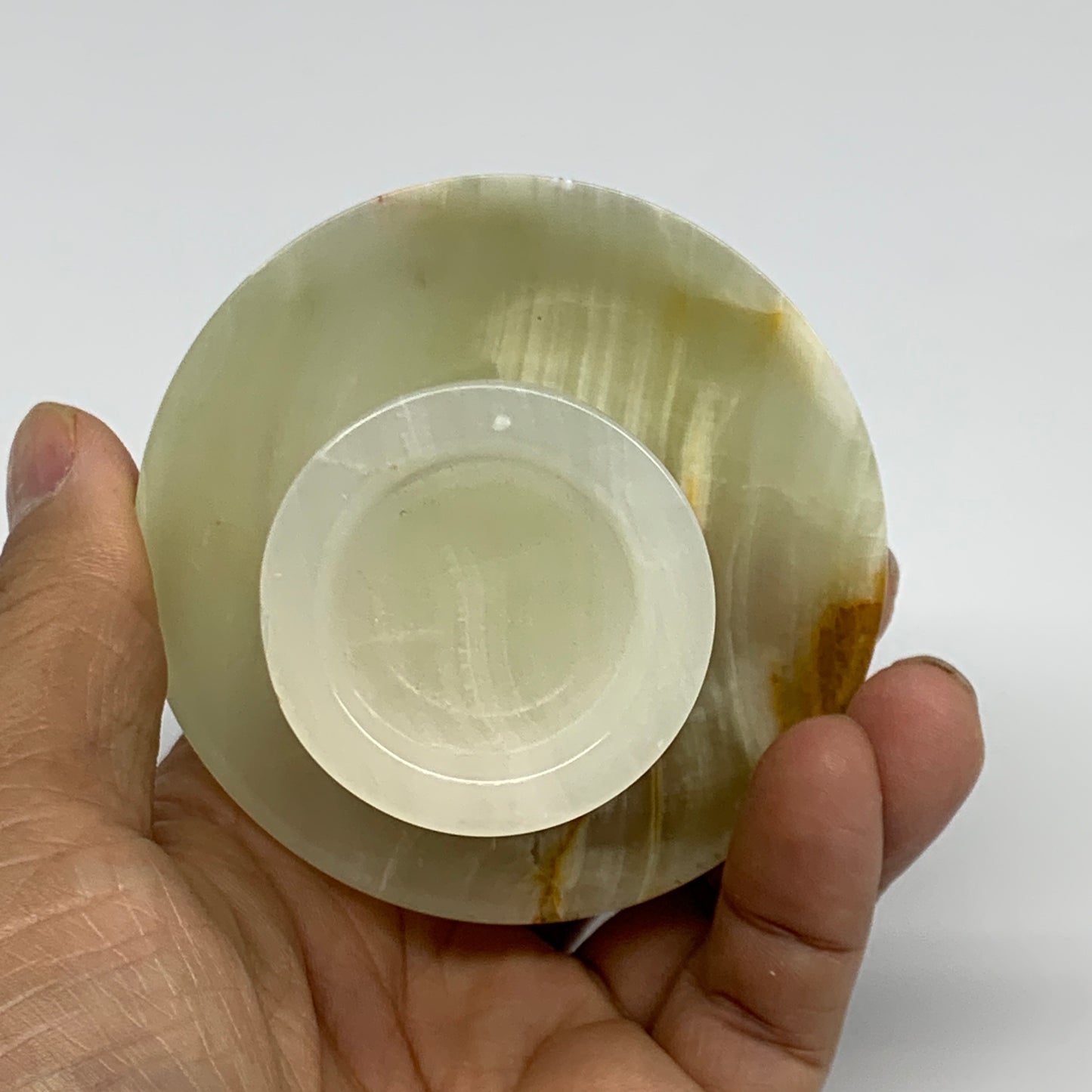 190g, 2.7"x1.4"x2.9", Natural Green Onyx Candle Holder Gemstone Carved, B32218