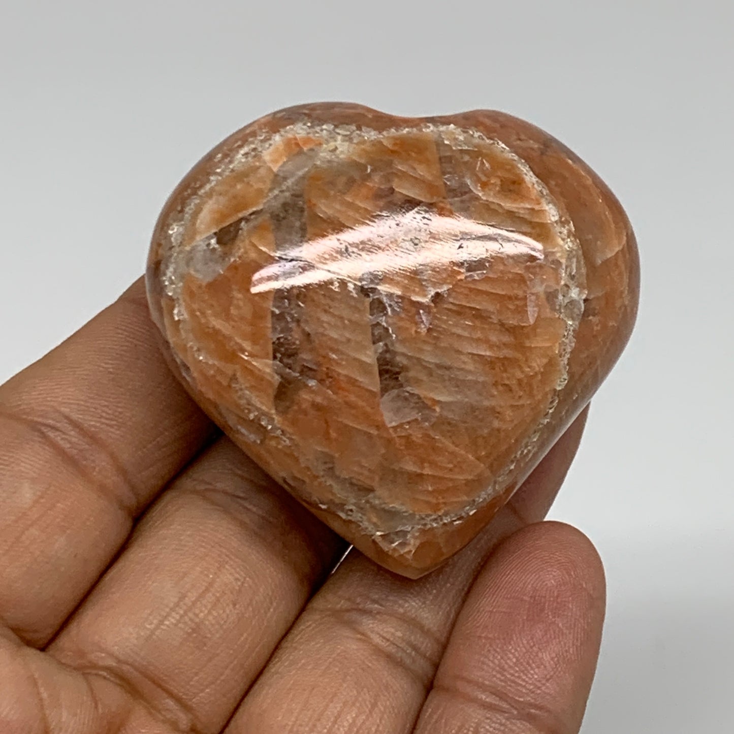 79.4g, 1.8"x1.9"x1.1", Peach Moonstone Heart Crystal Polished, B35016