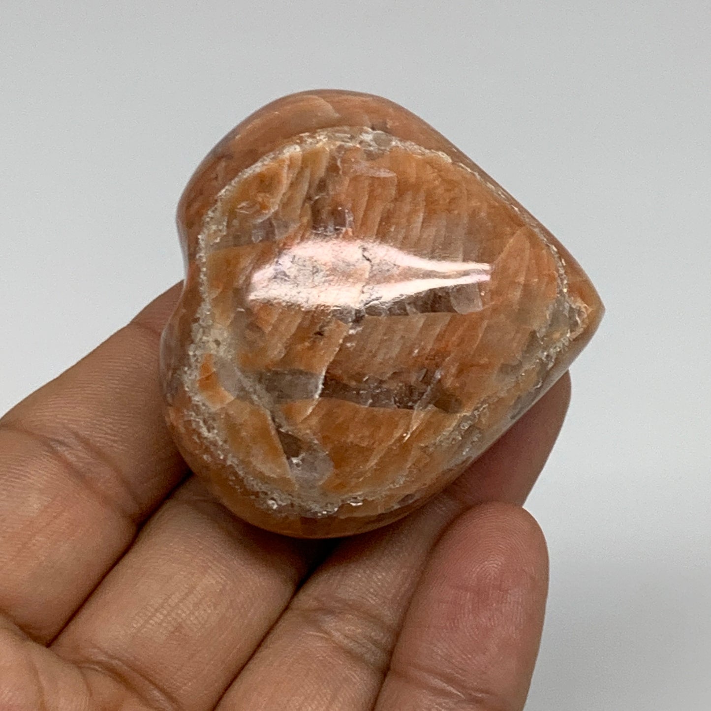 79.4g, 1.8"x1.9"x1.1", Peach Moonstone Heart Crystal Polished, B35016