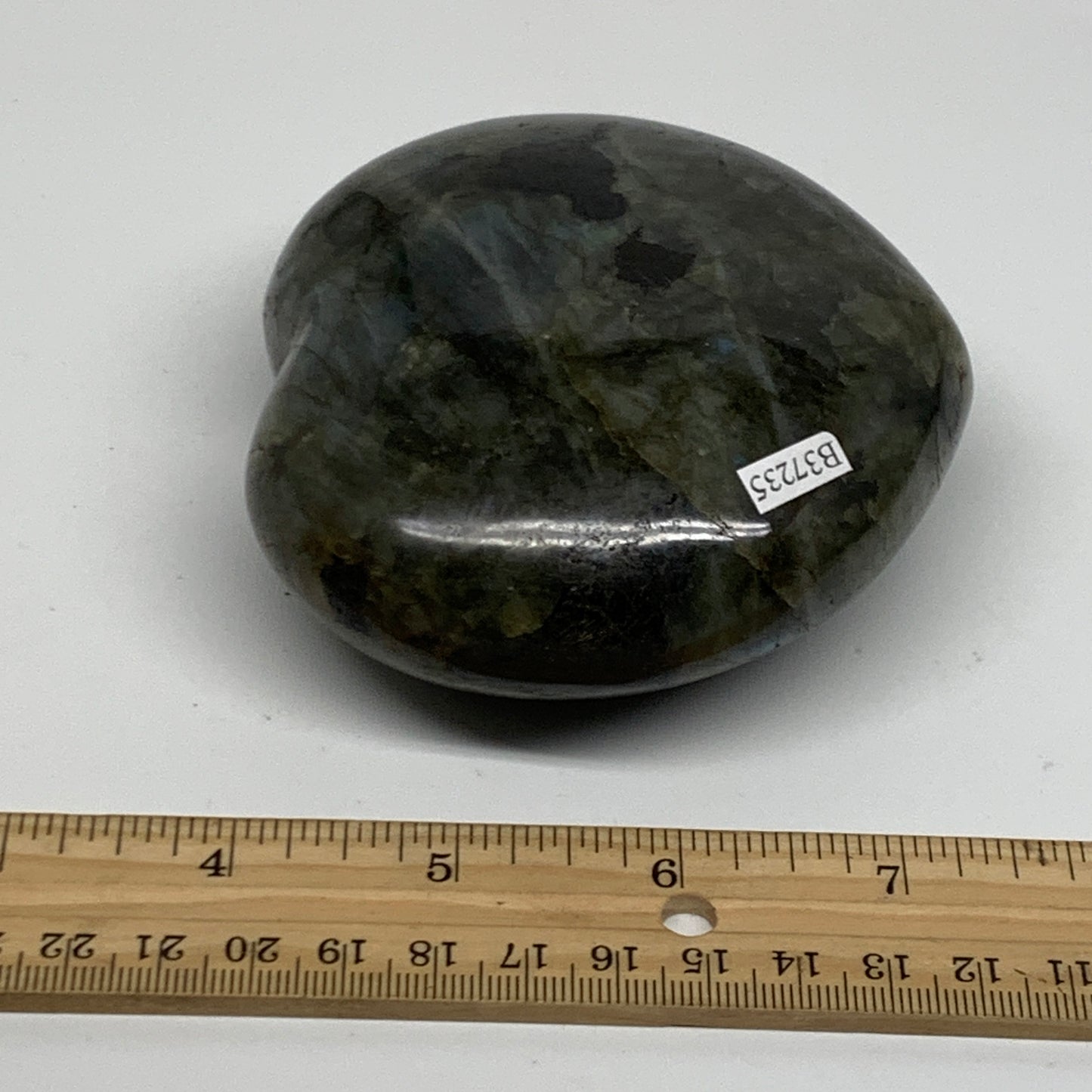 1.17 lbs, 3.5"x3.8"x1.6", Natural Labradorite Heart Polished Crystal, B37235