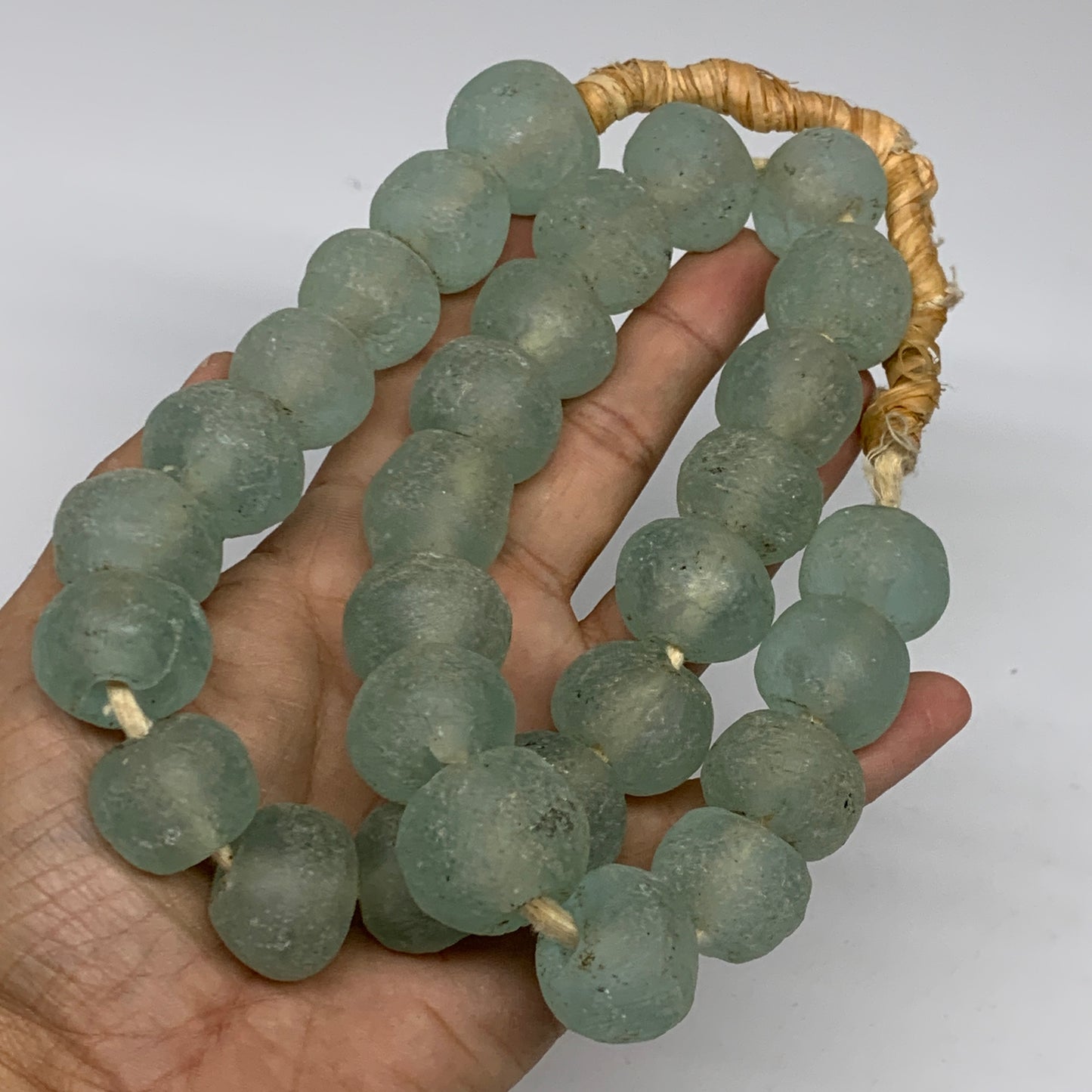 0.83 lbs, 16mm-19mm, 1 Strand, 30 beads, Green/Blue Sea Glass Beads , B35725