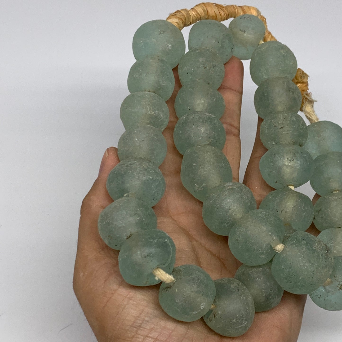 0.83 lbs, 16mm-19mm, 1 Strand, 30 beads, Green/Blue Sea Glass Beads , B35725