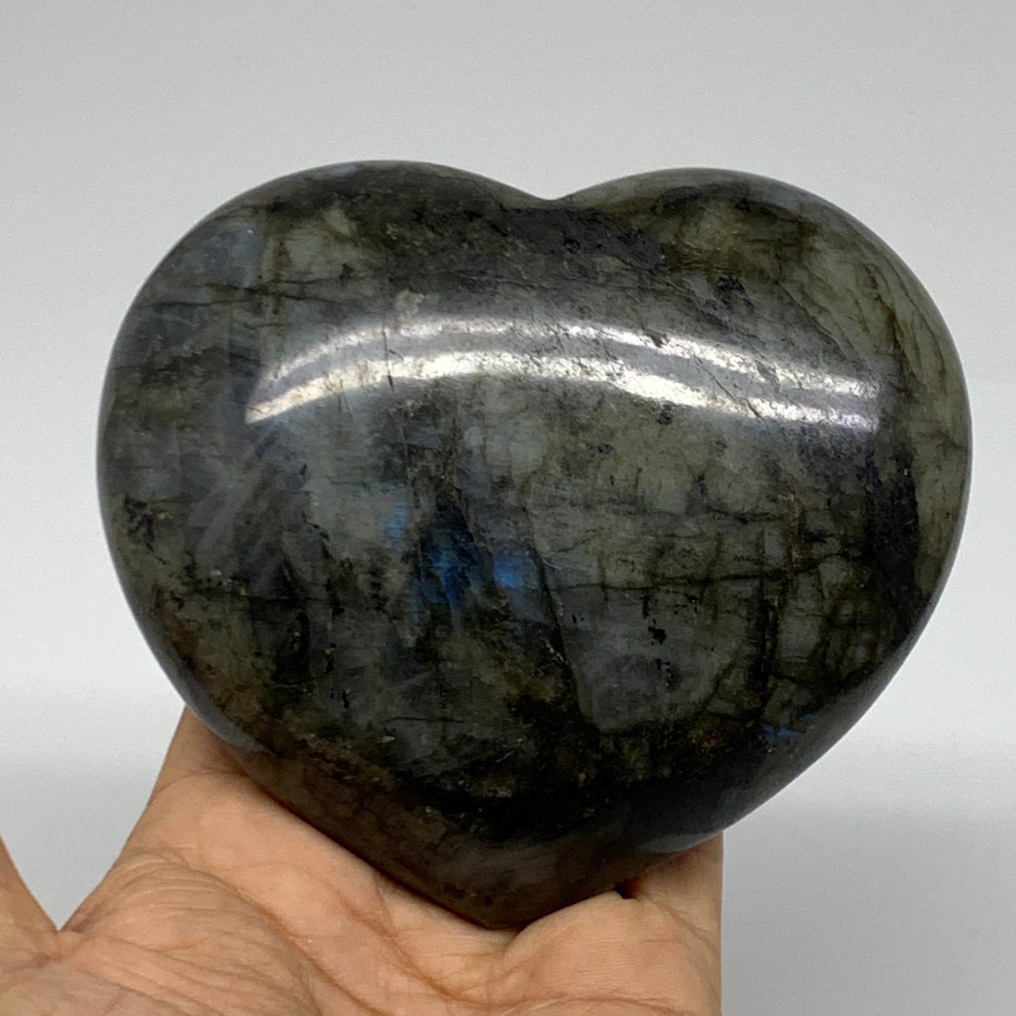 1.45 lbs, 3.9"x4.3"x1.7", Natural Labradorite Heart Polished Crystal, B37236