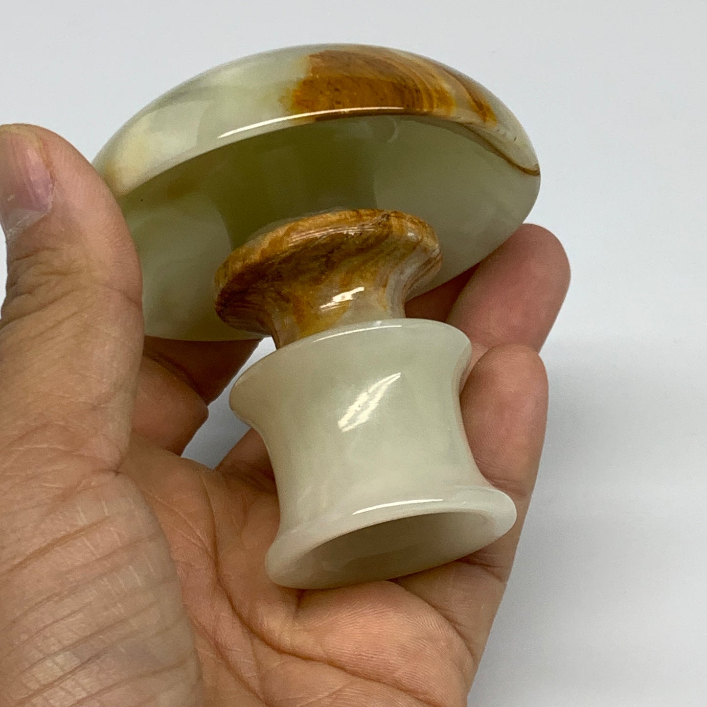 190g, 2.7"x1.4"x2.9", Natural Green Onyx Candle Holder Gemstone Carved, B32218