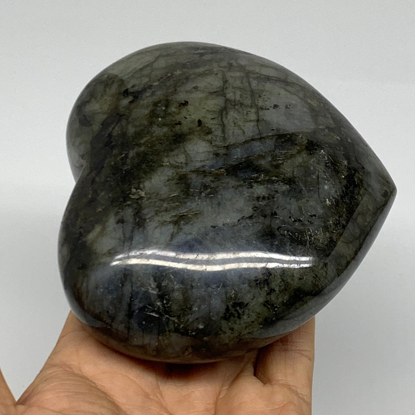 1.45 lbs, 3.9"x4.3"x1.7", Natural Labradorite Heart Polished Crystal, B37236