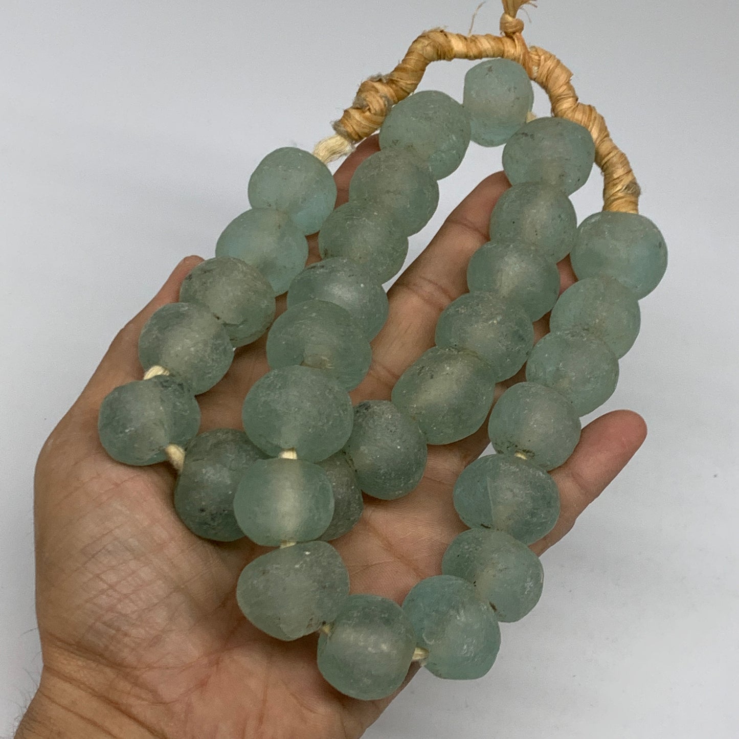0.83 lbs, 16mm-19mm, 1 Strand, 30 beads, Green/Blue Sea Glass Beads , B35725