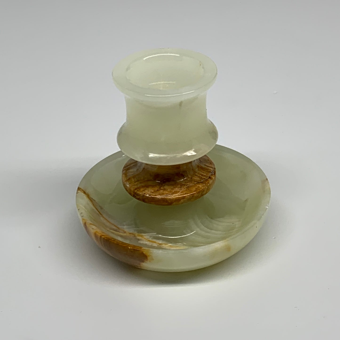 190g, 2.7"x1.4"x2.9", Natural Green Onyx Candle Holder Gemstone Carved, B32218