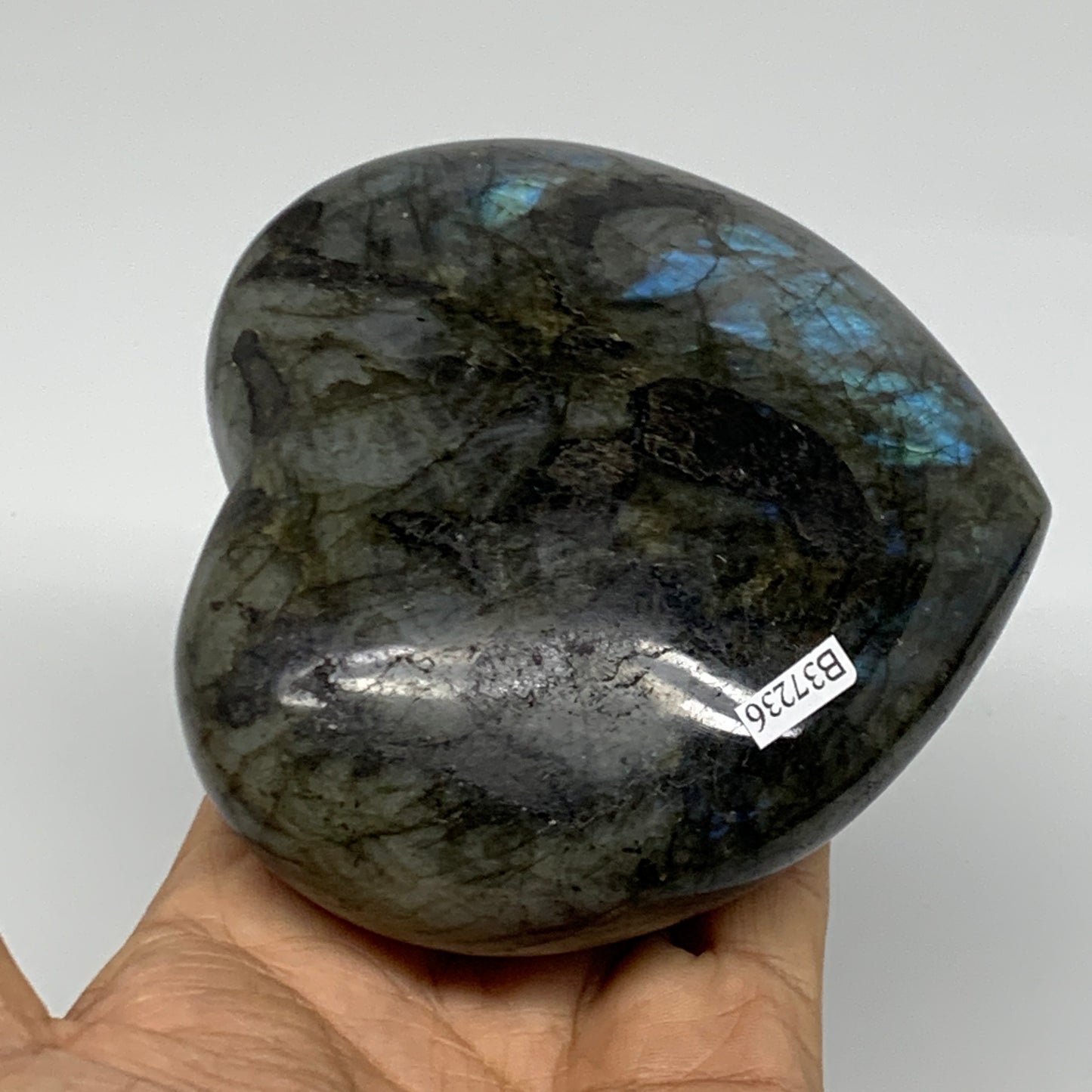 1.45 lbs, 3.9"x4.3"x1.7", Natural Labradorite Heart Polished Crystal, B37236