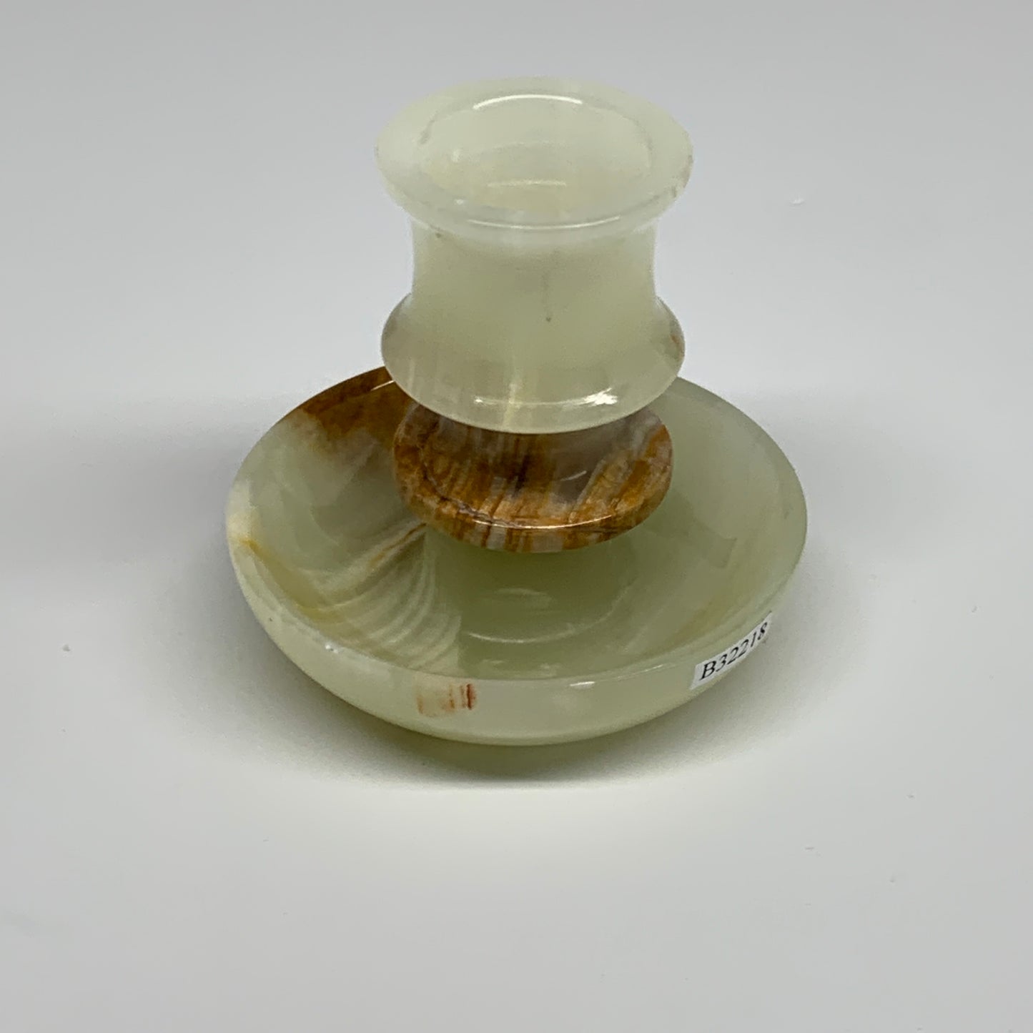 190g, 2.7"x1.4"x2.9", Natural Green Onyx Candle Holder Gemstone Carved, B32218