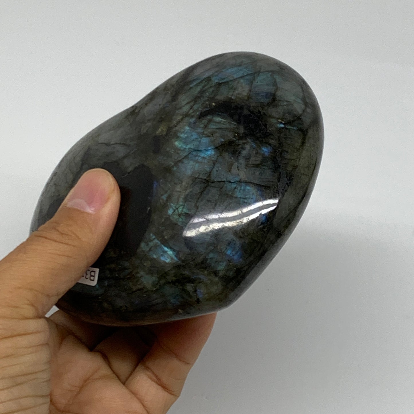 1.45 lbs, 3.9"x4.3"x1.7", Natural Labradorite Heart Polished Crystal, B37236