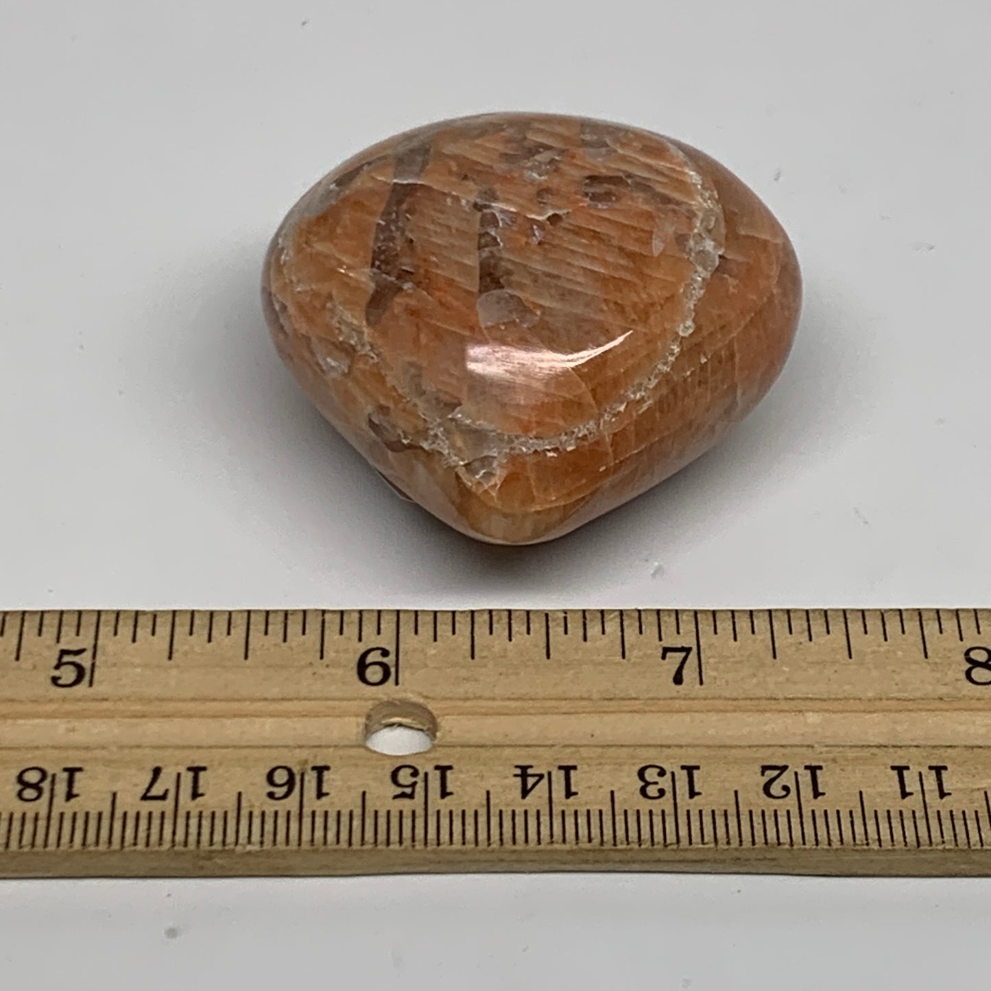 79.4g, 1.8"x1.9"x1.1", Peach Moonstone Heart Crystal Polished, B35016