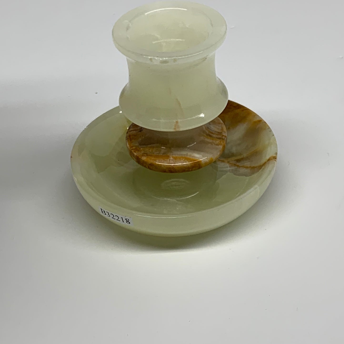 190g, 2.7"x1.4"x2.9", Natural Green Onyx Candle Holder Gemstone Carved, B32218