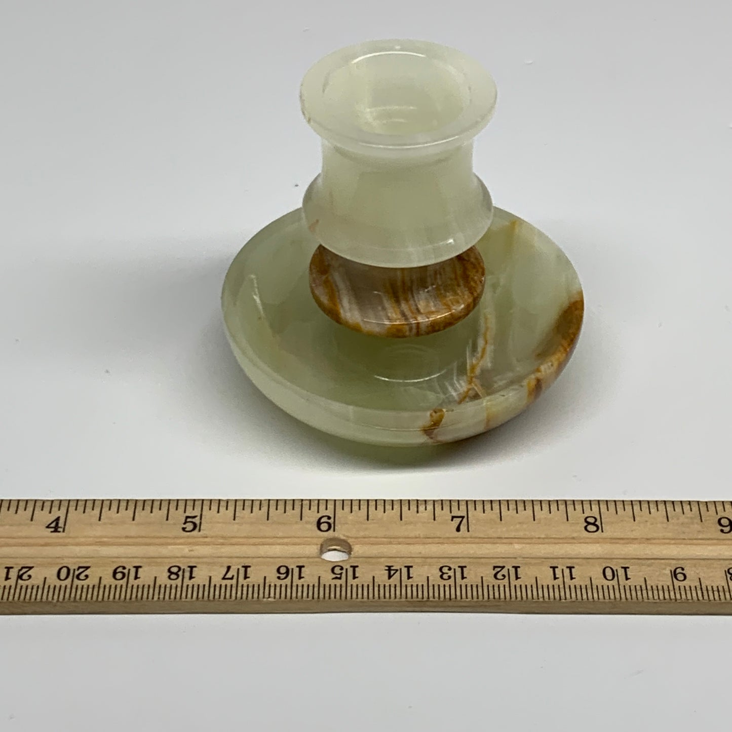 190g, 2.7"x1.4"x2.9", Natural Green Onyx Candle Holder Gemstone Carved, B32218