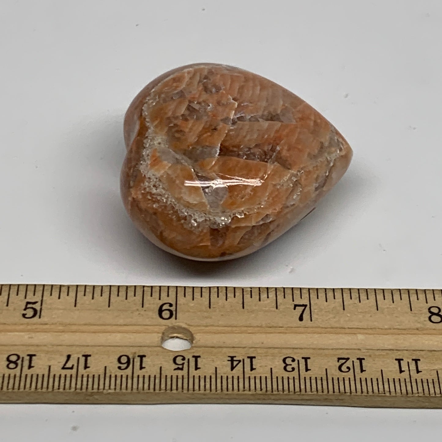 79.4g, 1.8"x1.9"x1.1", Peach Moonstone Heart Crystal Polished, B35016