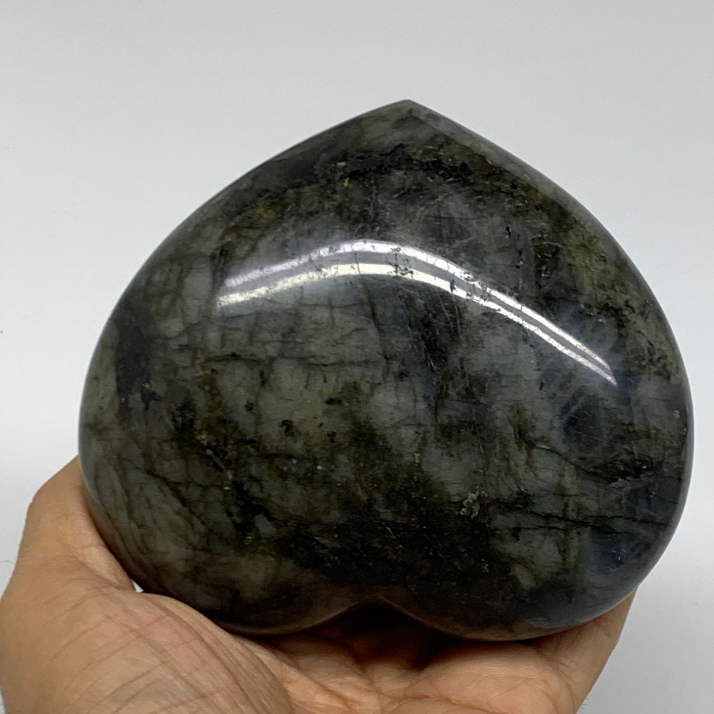 1.45 lbs, 3.9"x4.3"x1.7", Natural Labradorite Heart Polished Crystal, B37236