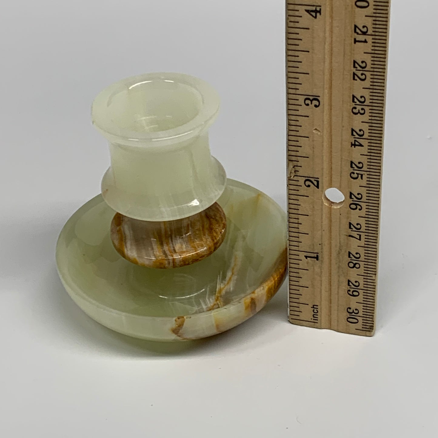 190g, 2.7"x1.4"x2.9", Natural Green Onyx Candle Holder Gemstone Carved, B32218