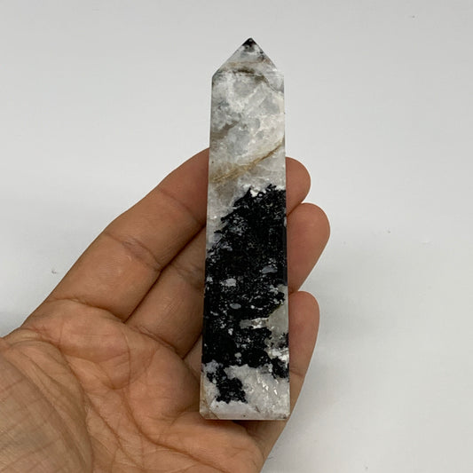 118.1g, 4.1"x0.9"x0.9" Rainbow Moonstone Tower Obelisk Point Crystal @India,B292