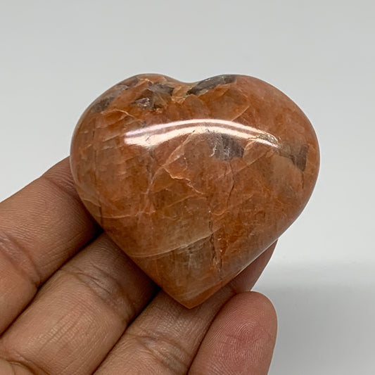 75.5g, 1.8"x1.9"x1", Peach Moonstone Heart Crystal Polished, B35017