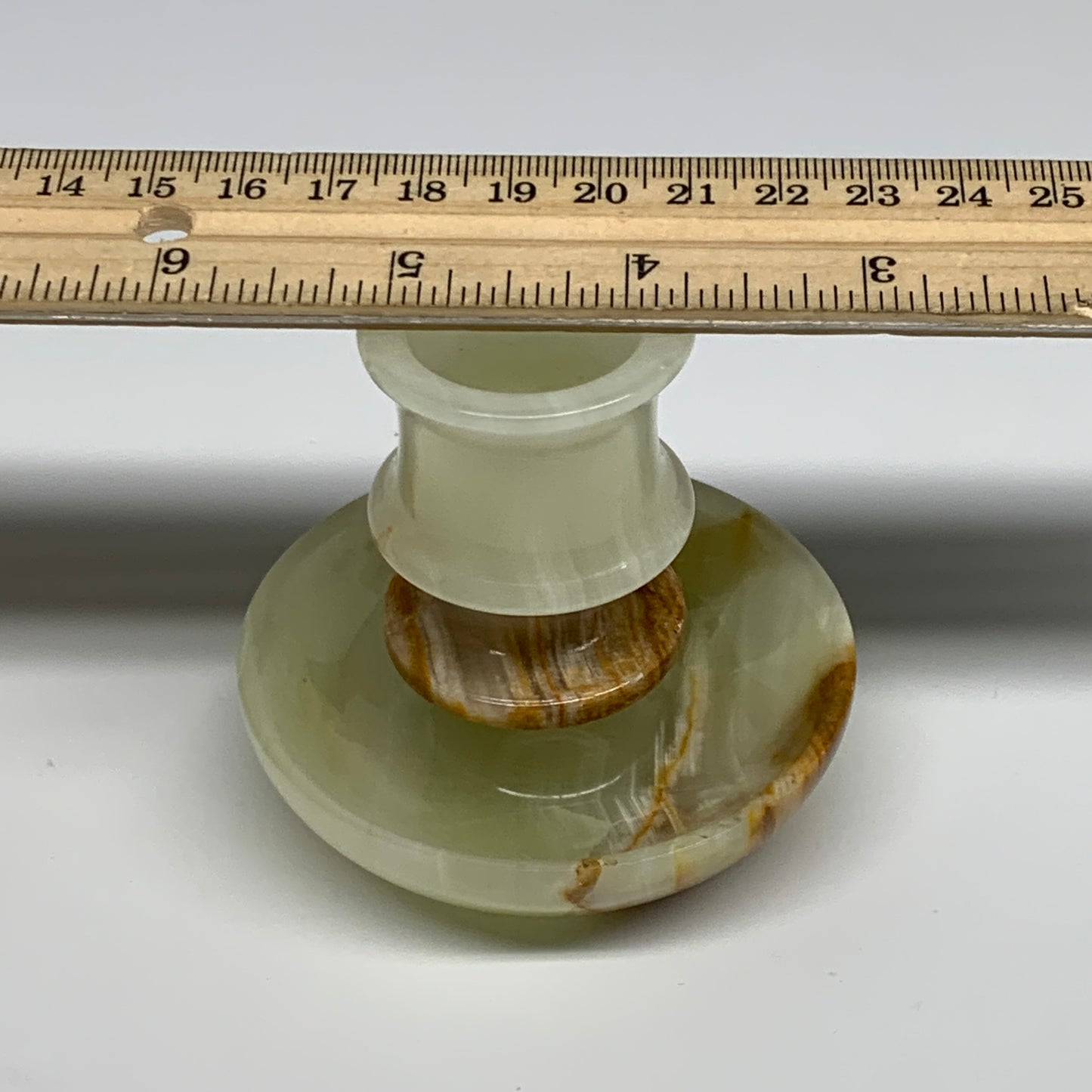 190g, 2.7"x1.4"x2.9", Natural Green Onyx Candle Holder Gemstone Carved, B32218