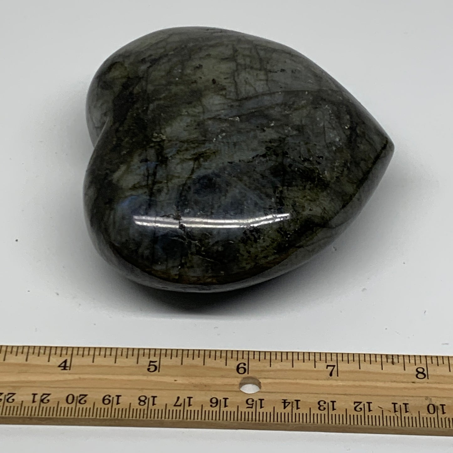 1.45 lbs, 3.9"x4.3"x1.7", Natural Labradorite Heart Polished Crystal, B37236