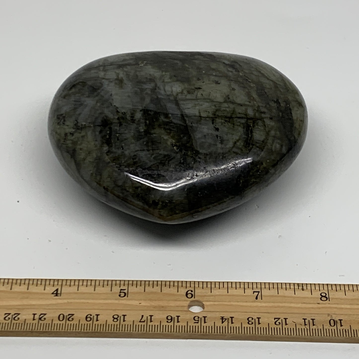 1.45 lbs, 3.9"x4.3"x1.7", Natural Labradorite Heart Polished Crystal, B37236