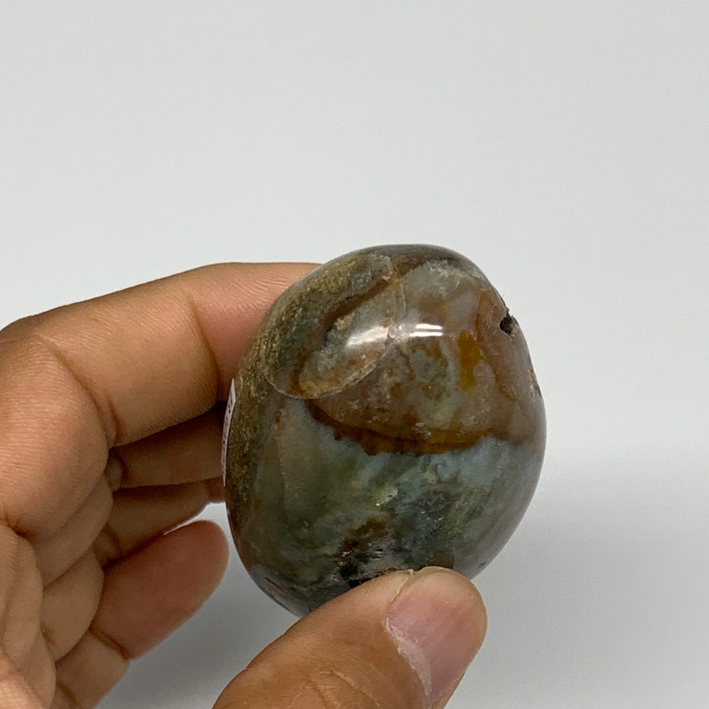 104.2g, 2.3"x1.5"x1.3" Natural Ocean Jasper Palm-Stone Orbicular Jasper, B30823