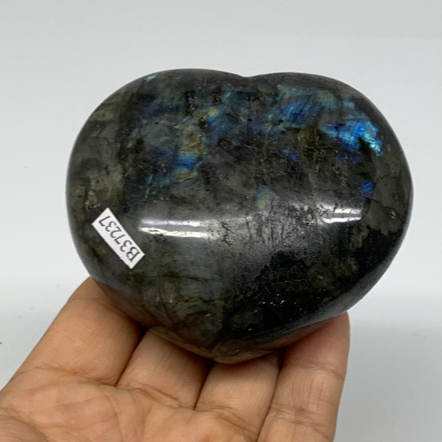 0.69 lbs, 2.8"x3.1"x1.4", Natural Labradorite Heart Polished Crystal, B37237