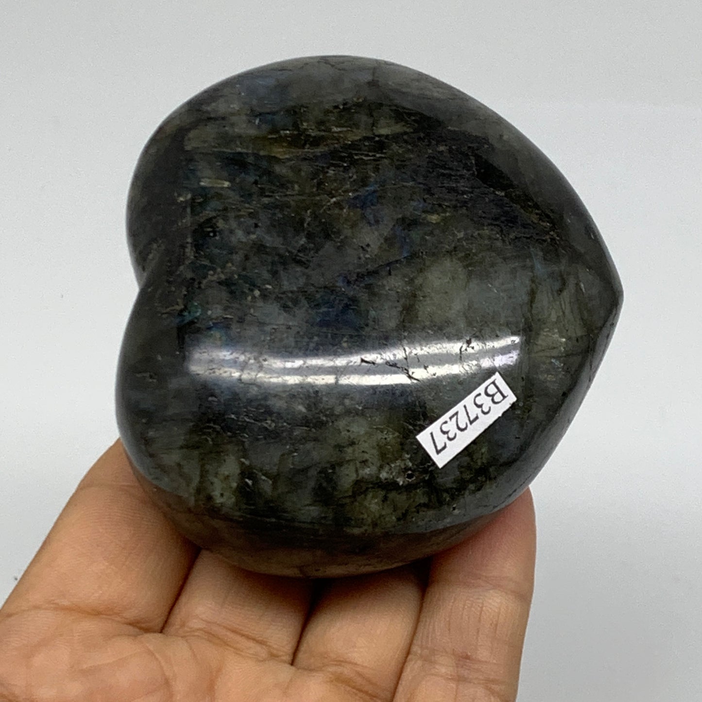 0.69 lbs, 2.8"x3.1"x1.4", Natural Labradorite Heart Polished Crystal, B37237