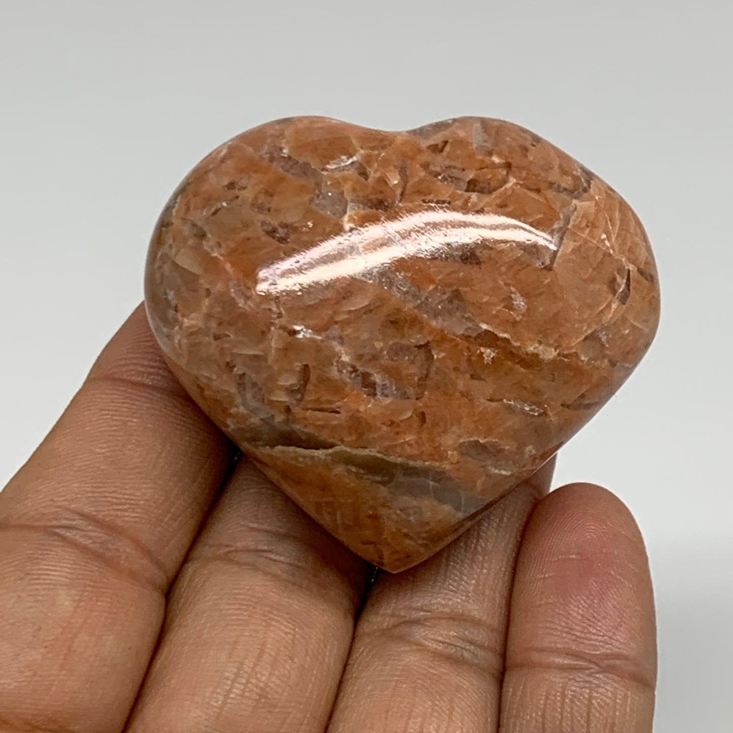 75.4g, 1.8"x2"x1", Peach Moonstone Heart Crystal Polished, B35018