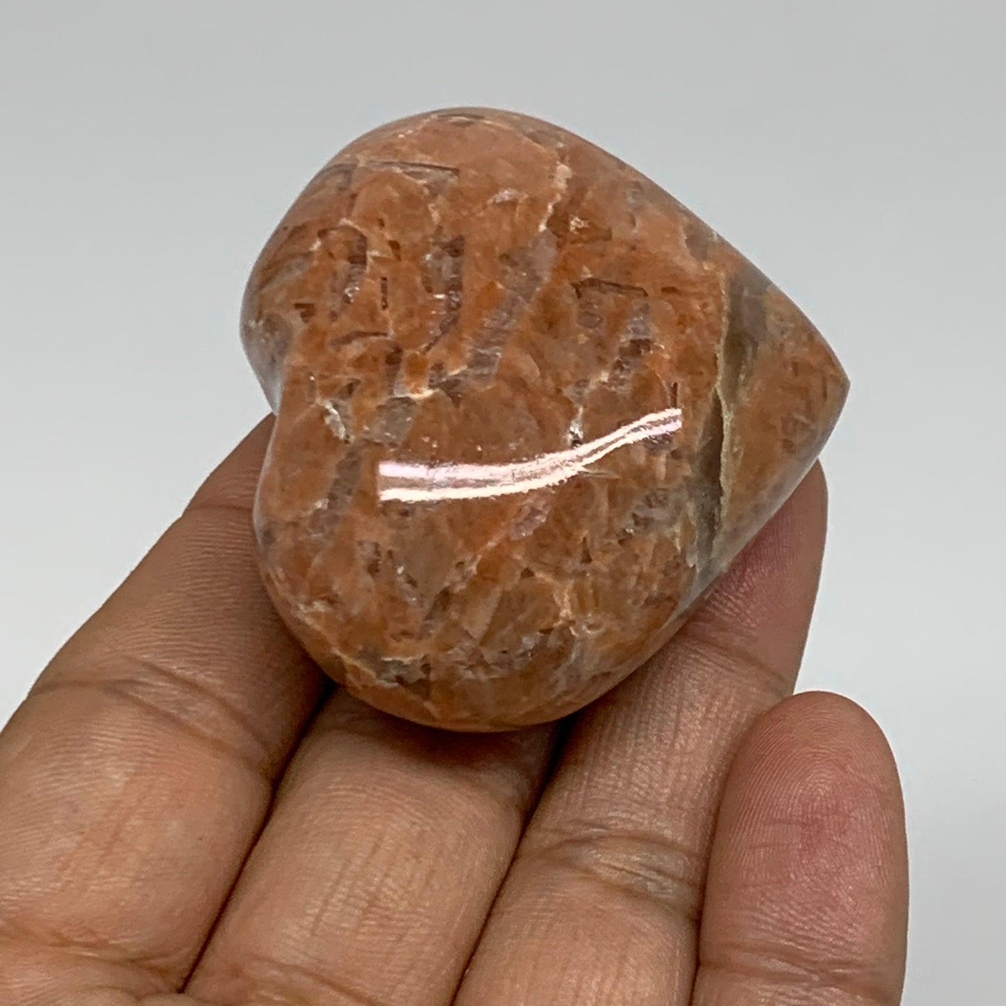 75.4g, 1.8"x2"x1", Peach Moonstone Heart Crystal Polished, B35018