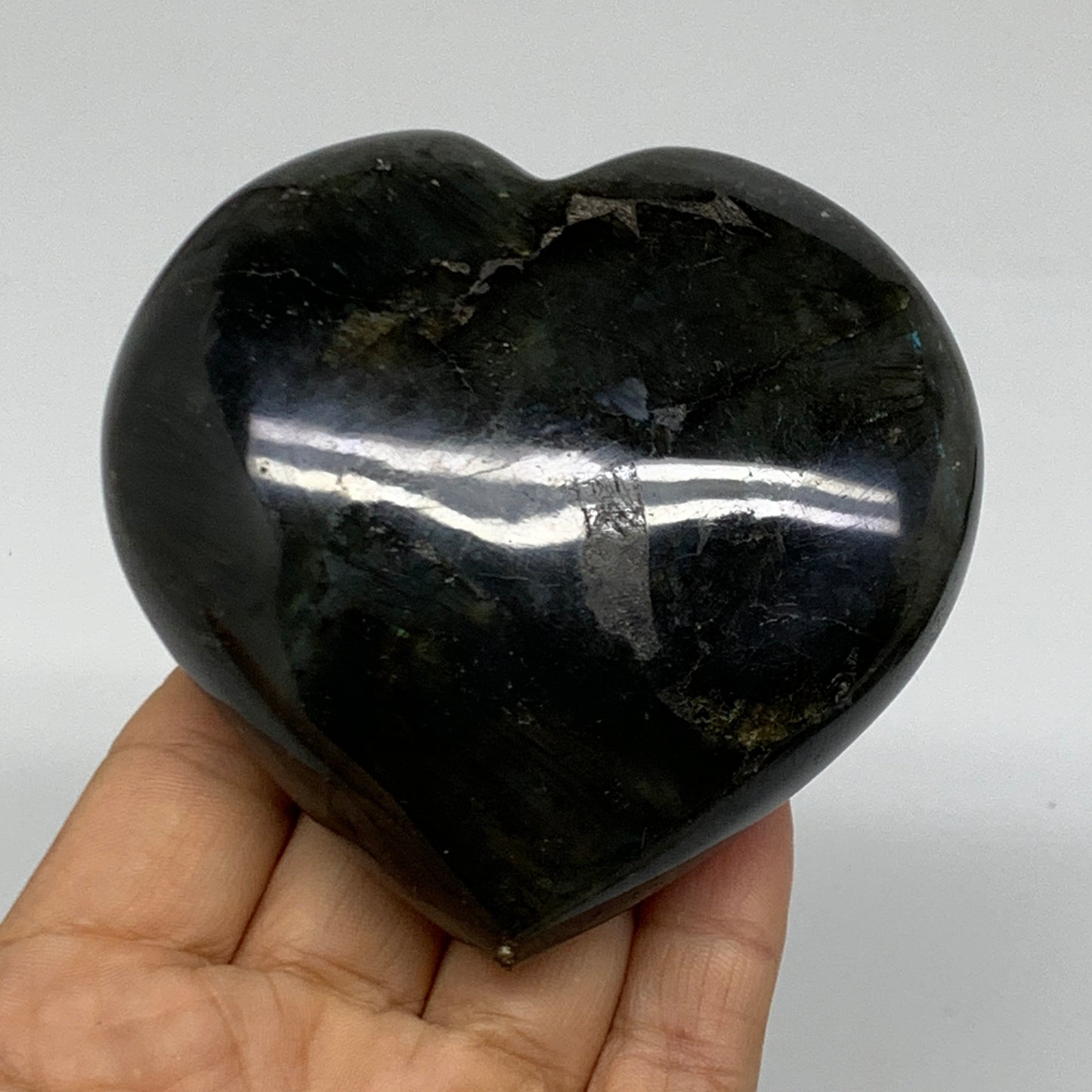 0.78 lbs, 3.3"x3.4"x1.4", Natural Labradorite Heart Polished Crystal, B37238