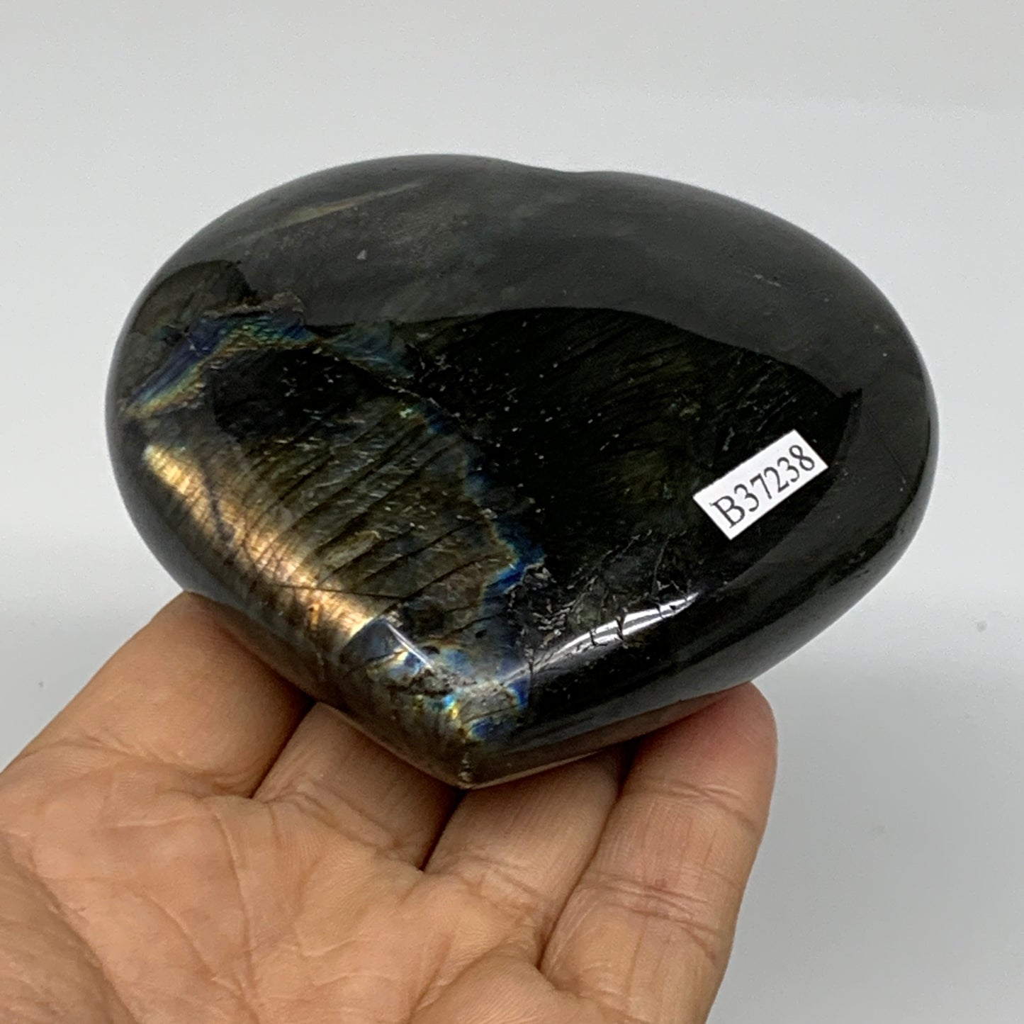 0.78 lbs, 3.3"x3.4"x1.4", Natural Labradorite Heart Polished Crystal, B37238