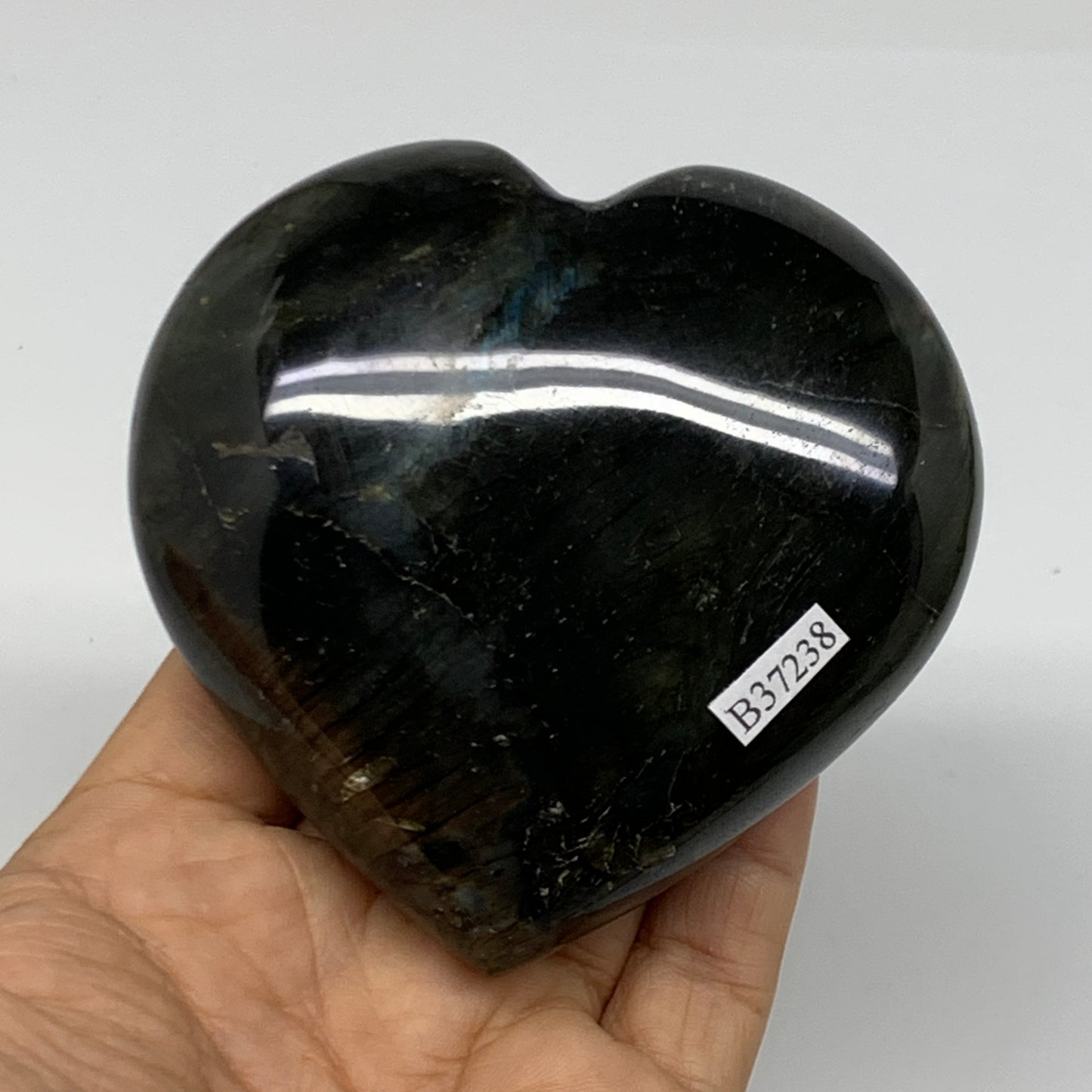0.78 lbs, 3.3"x3.4"x1.4", Natural Labradorite Heart Polished Crystal, B37238