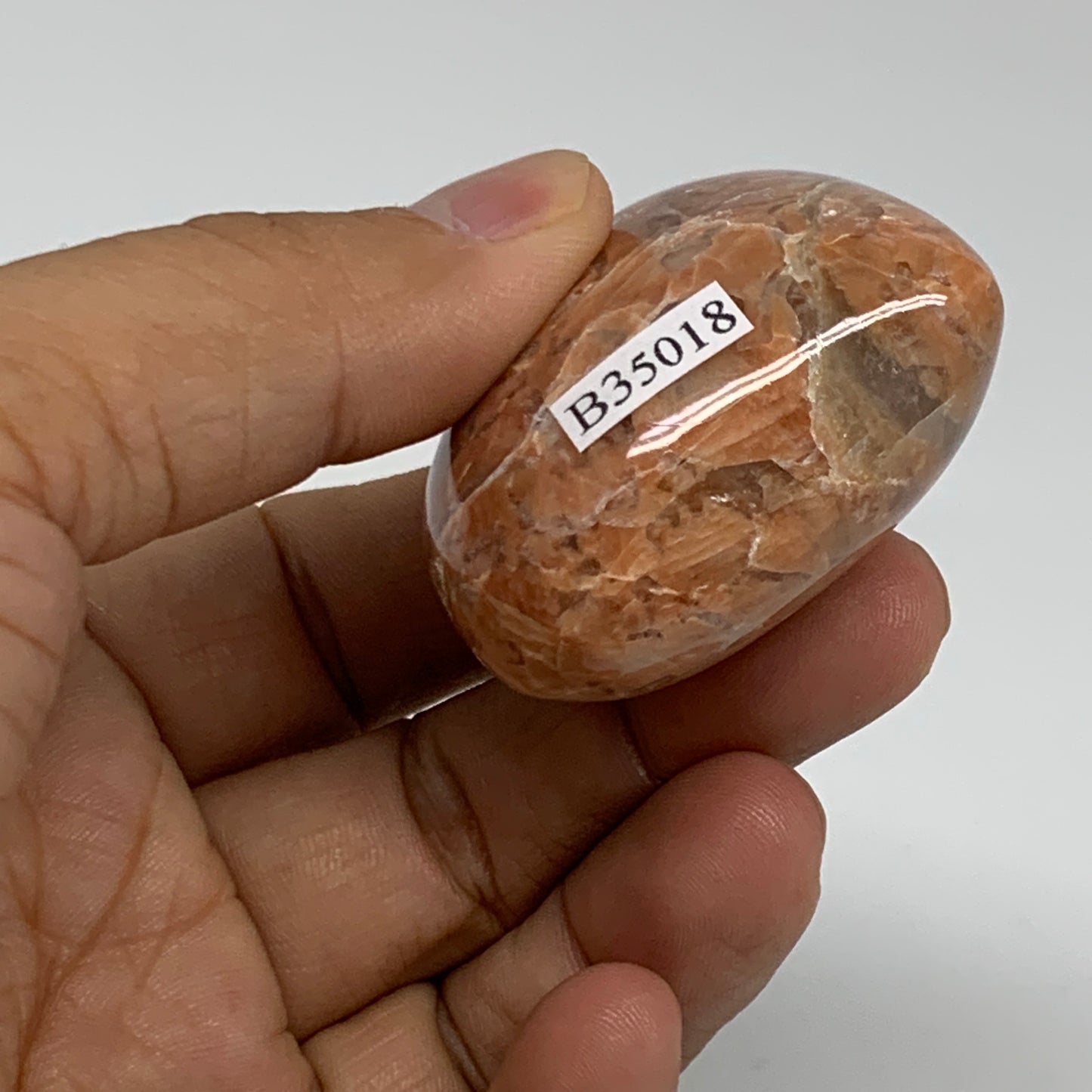 75.4g, 1.8"x2"x1", Peach Moonstone Heart Crystal Polished, B35018