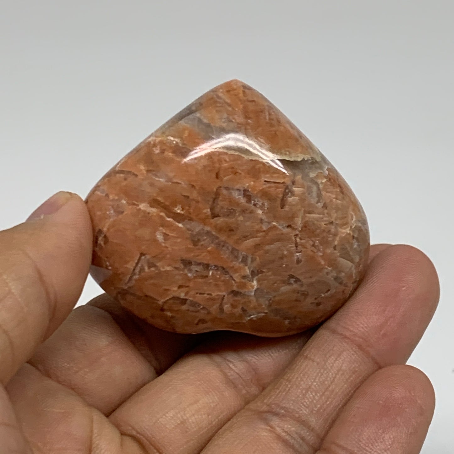 75.4g, 1.8"x2"x1", Peach Moonstone Heart Crystal Polished, B35018