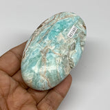 148.8g, 3.3"x2”x0.9", Blue Aragonite Calcite Palm-Stone @Afghanistan, B31601