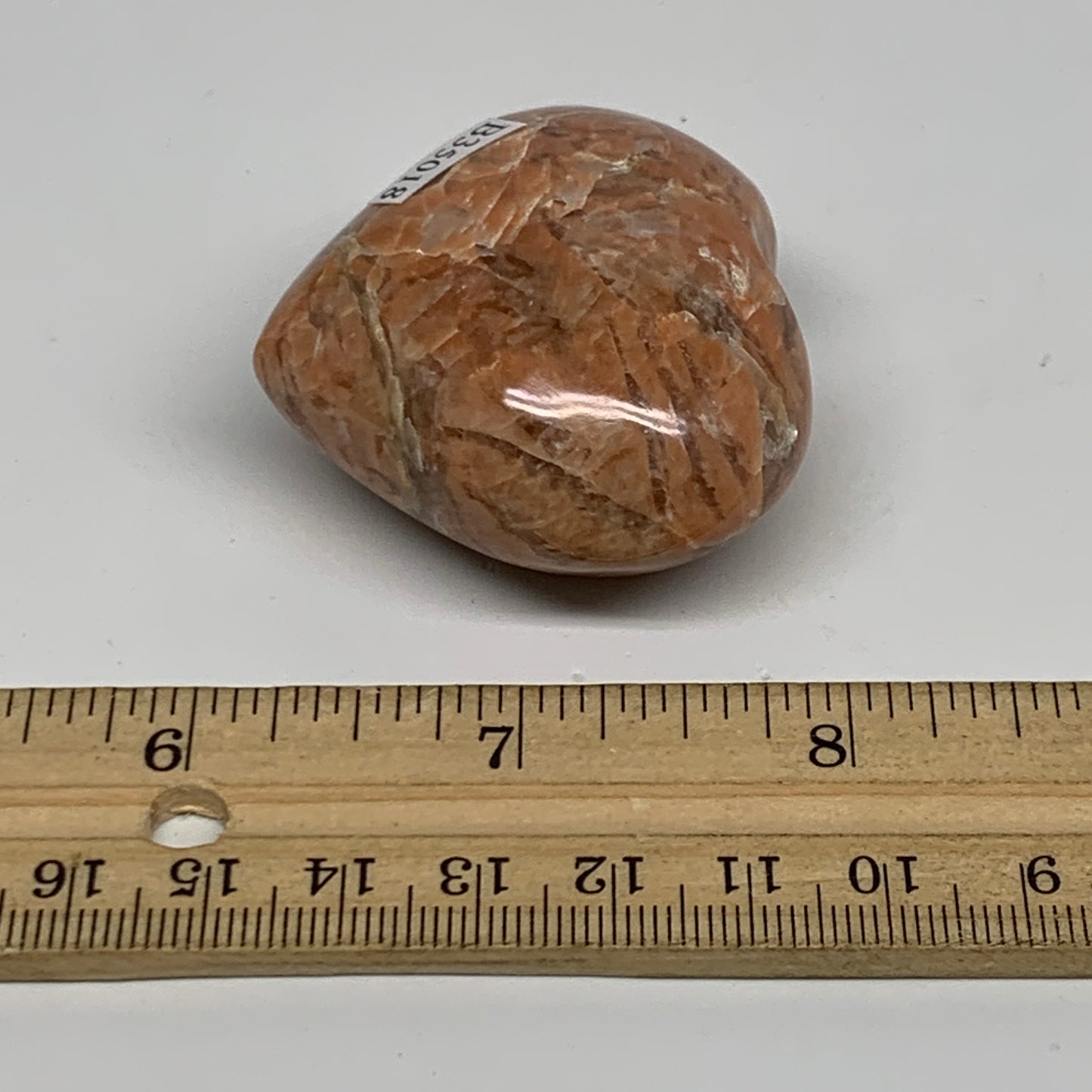 75.4g, 1.8"x2"x1", Peach Moonstone Heart Crystal Polished, B35018