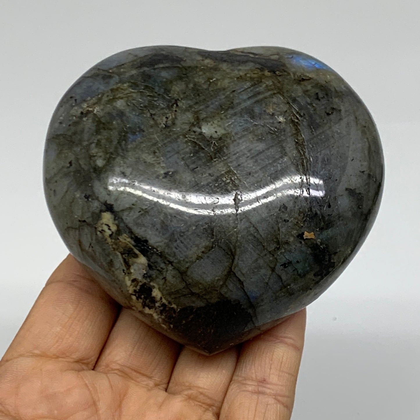 0.8 lbs, 3.2"x3.3"x1.5", Natural Labradorite Heart Polished Crystal, B37239