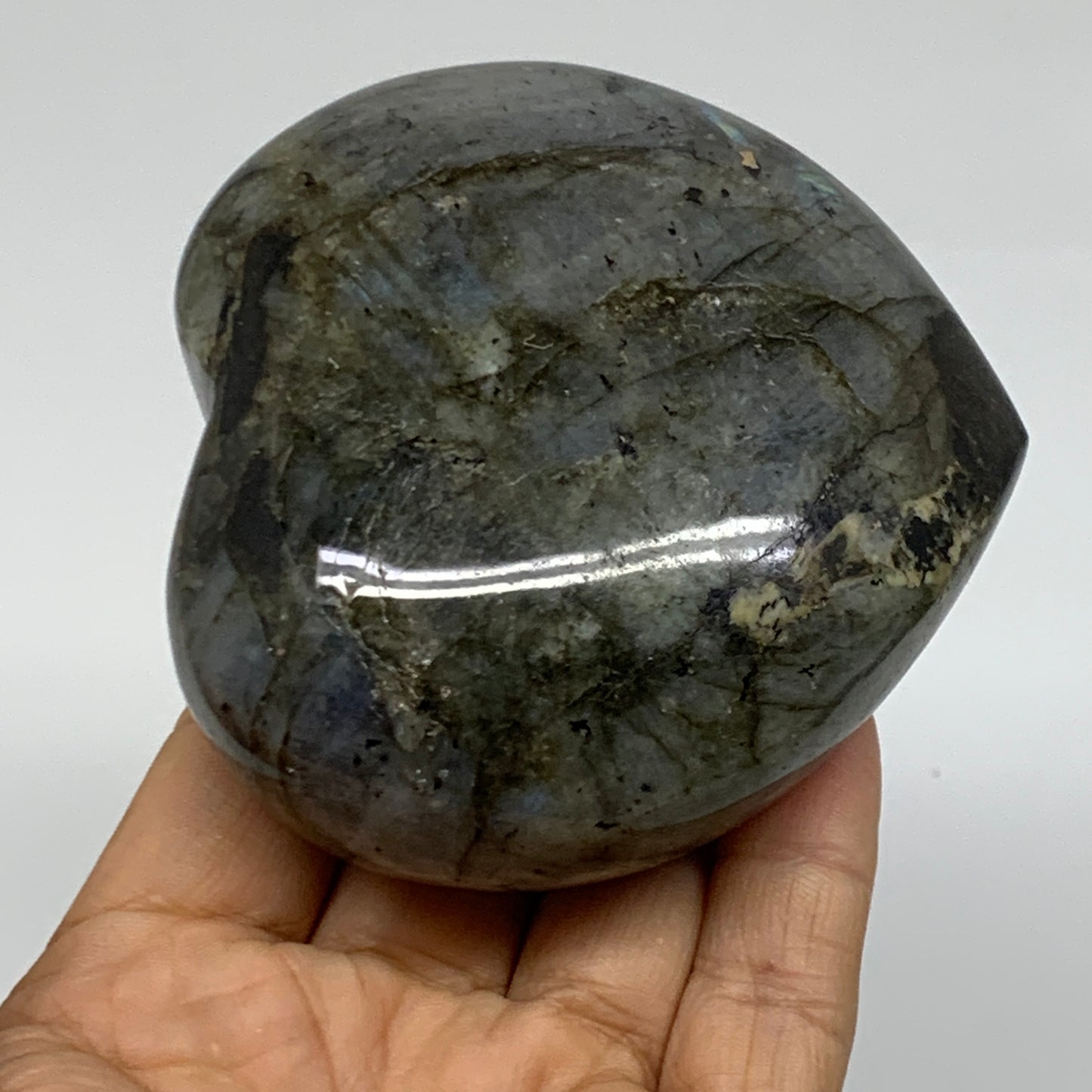 0.8 lbs, 3.2"x3.3"x1.5", Natural Labradorite Heart Polished Crystal, B37239