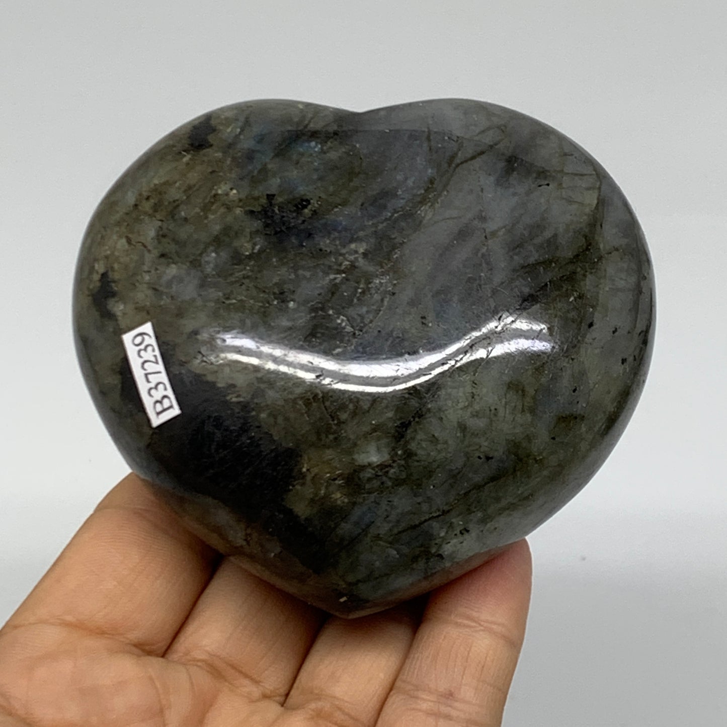 0.8 lbs, 3.2"x3.3"x1.5", Natural Labradorite Heart Polished Crystal, B37239