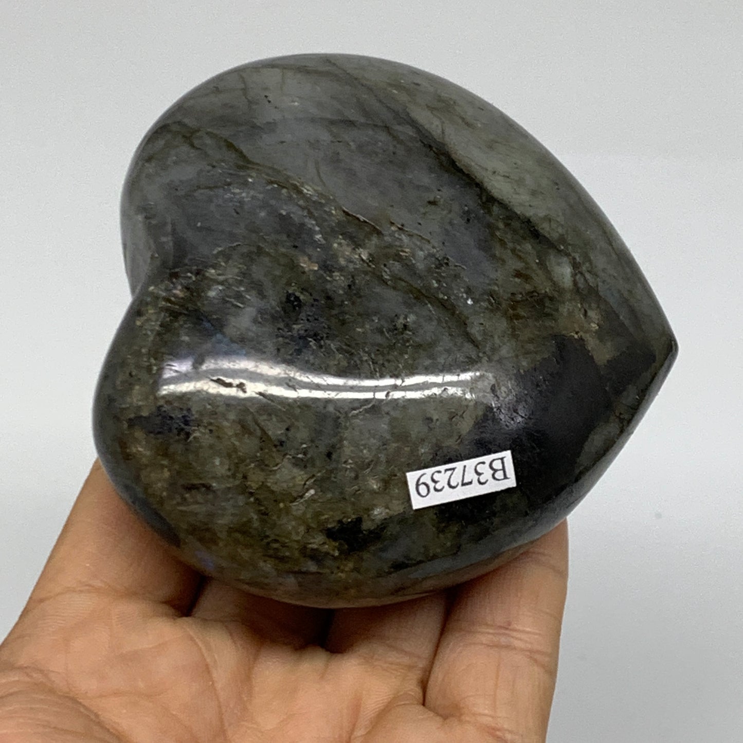 0.8 lbs, 3.2"x3.3"x1.5", Natural Labradorite Heart Polished Crystal, B37239