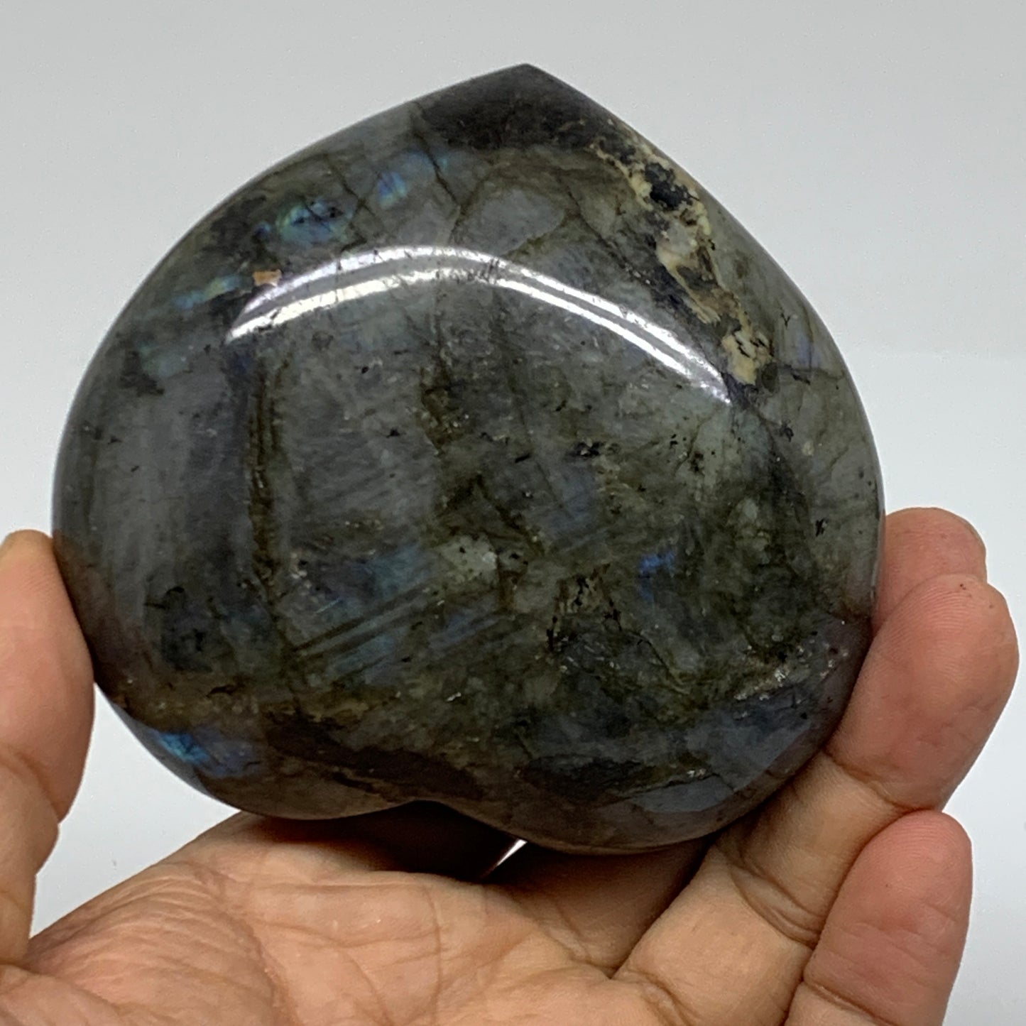 0.8 lbs, 3.2"x3.3"x1.5", Natural Labradorite Heart Polished Crystal, B37239