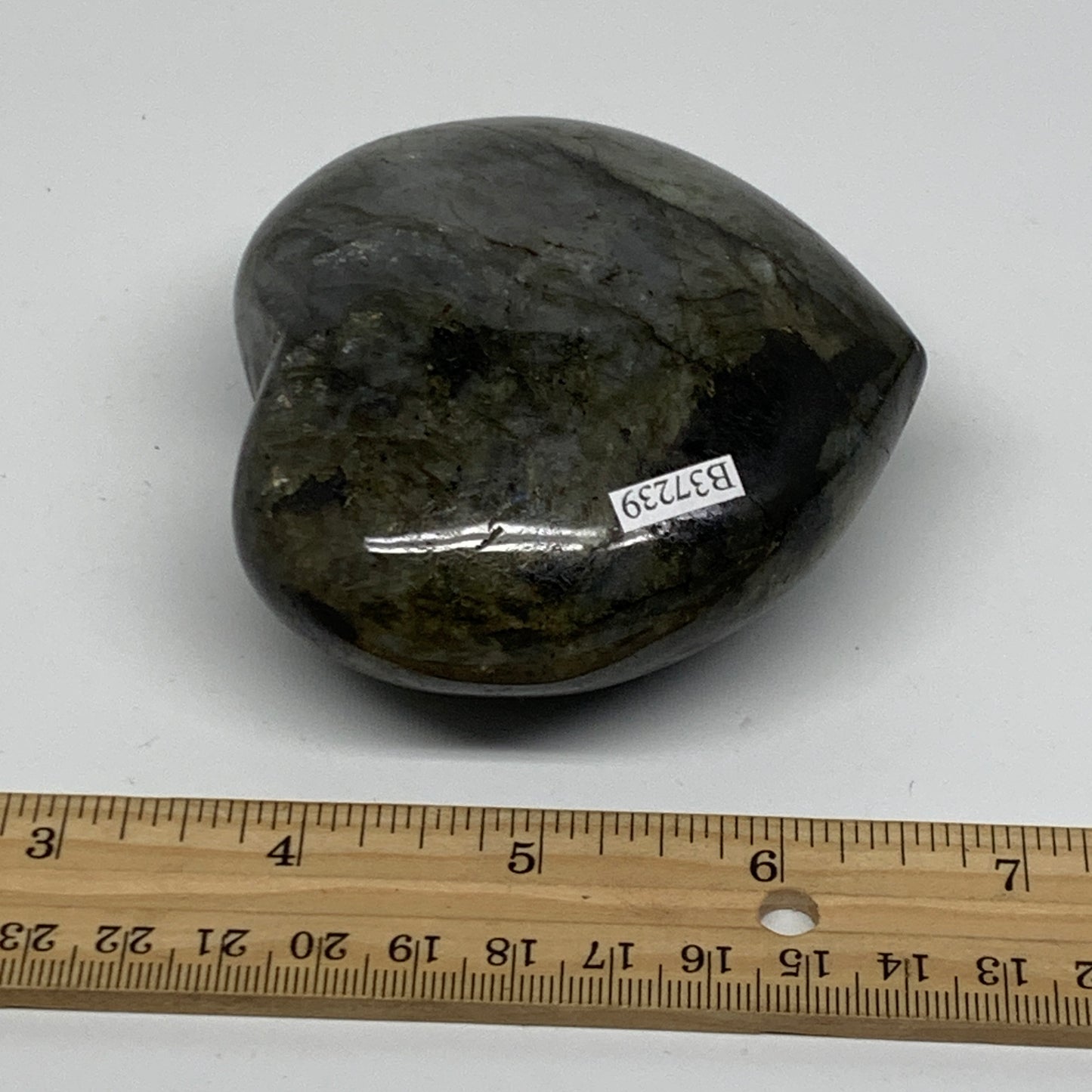 0.8 lbs, 3.2"x3.3"x1.5", Natural Labradorite Heart Polished Crystal, B37239