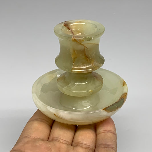 200g, 2.7"x1.4"x2.9", Natural Green Onyx Candle Holder Gemstone Carved, B32221
