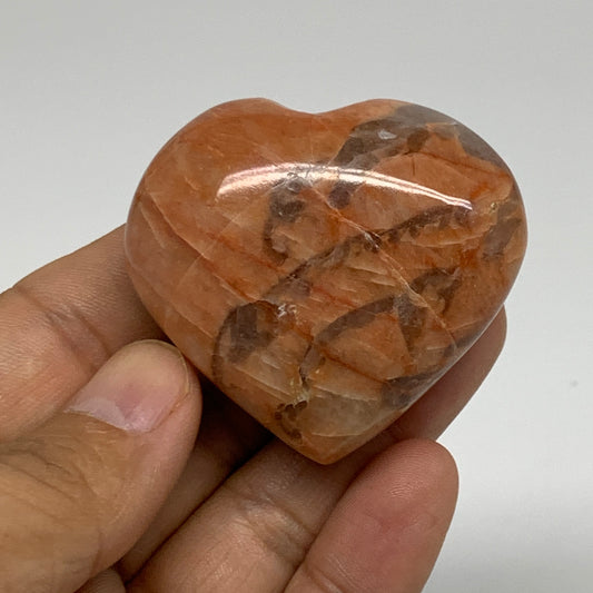 67.9g, 1.8"x2"x0.9", Peach Moonstone Heart Crystal Polished, B35020