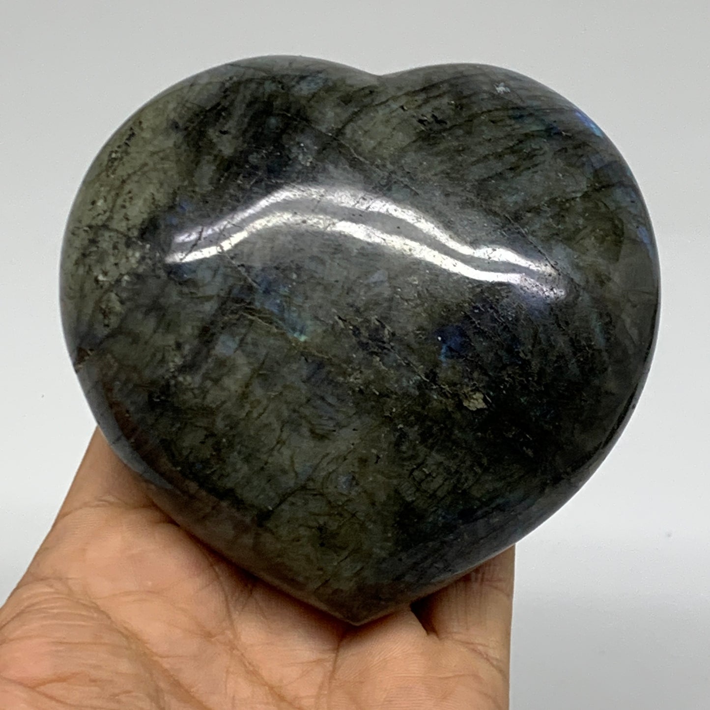 1.06 lbs, 3.5"x3.6"x1.7", Natural Labradorite Heart Polished Crystal, B37240